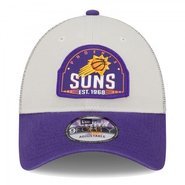 Бейсболка Phoenix Suns New Era Khaki/Purple Throwback Patch Trucker 9FORTY