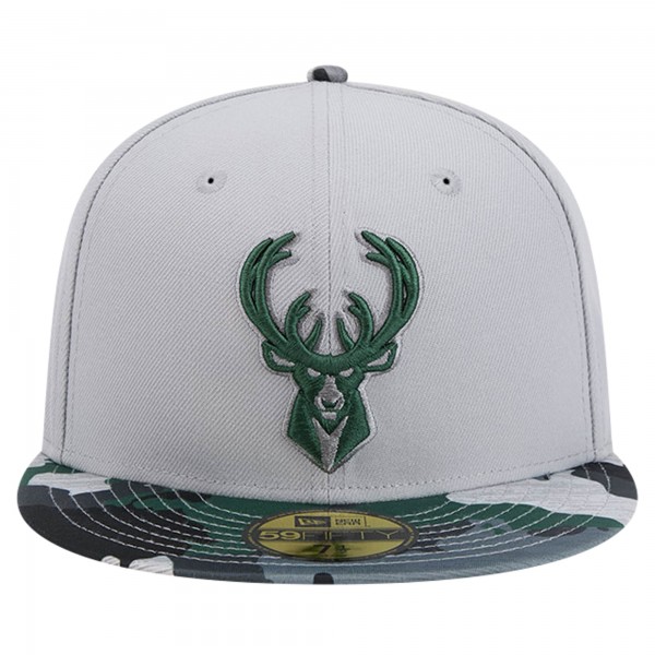Бейсболка Milwaukee Bucks New Era Gray Active Color Camo Visor 59FIFTY