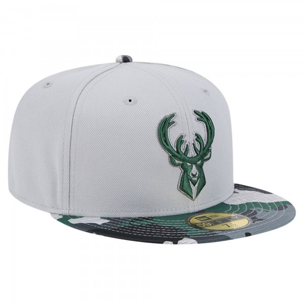 Бейсболка Milwaukee Bucks New Era Gray Active Color Camo Visor 59FIFTY