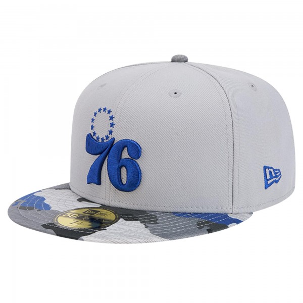 Бейсболка Philadelphia 76ers New Era Gray Active Color Camo Visor 59FIFTY
