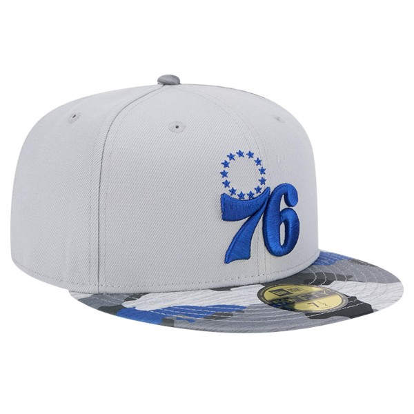 Бейсболка Philadelphia 76ers New Era Gray Active Color Camo Visor 59FIFTY