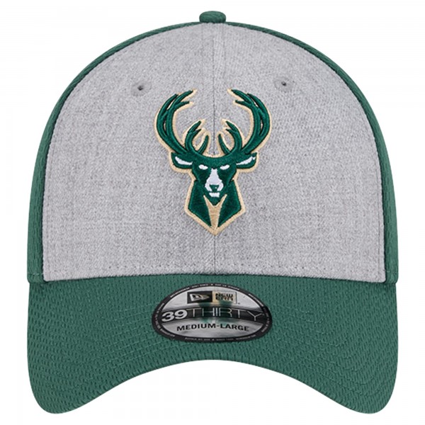 Бейсболка Milwaukee Bucks New Era Heather Gray/Hunter Green Two-Tone 39THIRTY