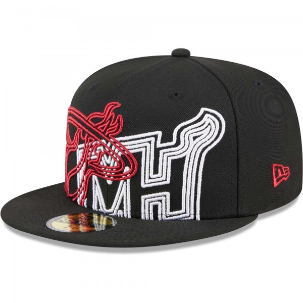 Бейсболка Miami Heat New Era Black Game Day Hollow Logo Mashup 59FIFTY