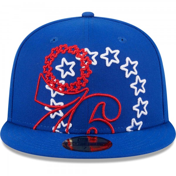 Бейсболка Philadelphia 76ers New Era Royal Game Day Hollow Logo Mashup 59FIFTY