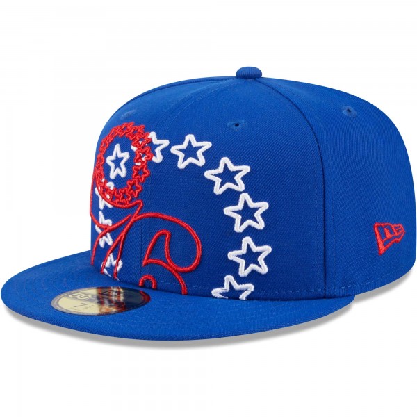Бейсболка Philadelphia 76ers New Era Royal Game Day Hollow Logo Mashup 59FIFTY