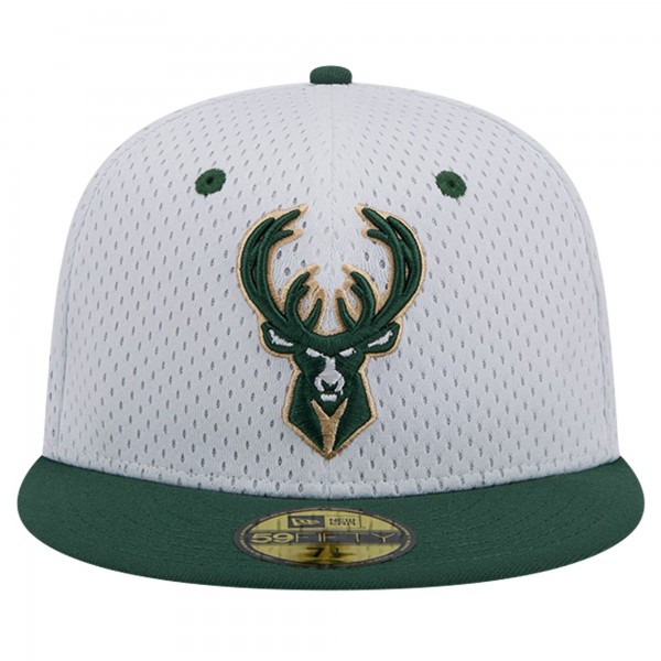 Бейсболка Milwaukee Bucks New Era White/Hunter Green Throwback 2Tone 59FIFTY