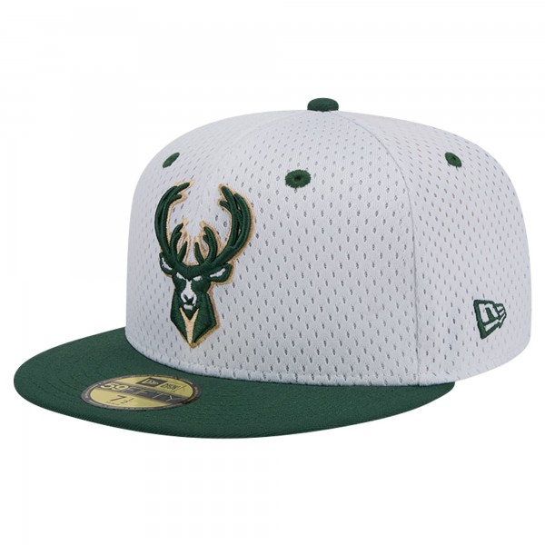Бейсболка Milwaukee Bucks New Era White/Hunter Green Throwback 2Tone 59FIFTY