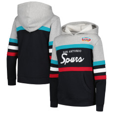 Подростковая San Antonio Spurs Mitchell & Ness Black/Heather Gray Hardwood Classics Head Coach Pullover Hoodie