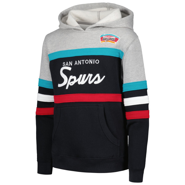 Подростковая San Antonio Spurs Mitchell & Ness Black/Heather Gray Hardwood Classics Head Coach Pullover Hoodie
