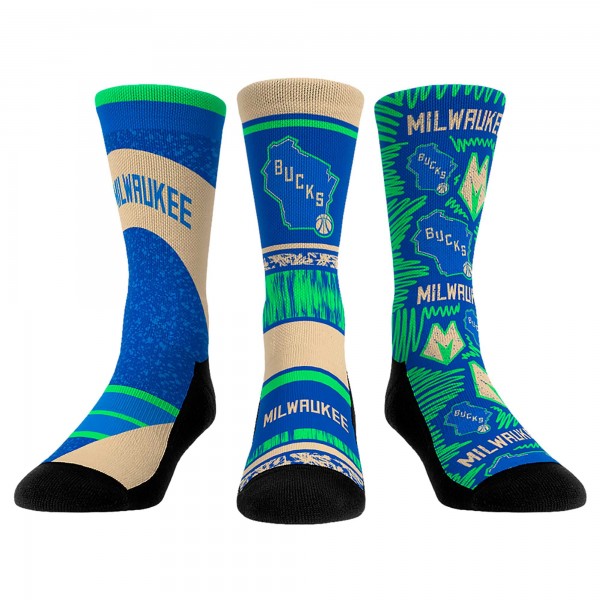 Три пары носков Milwaukee Bucks Rock Em Unisex 2023/24 City Edition