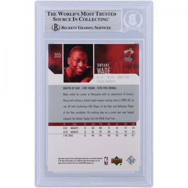 Dwyane Wade Miami Heat Autographed 2003-04 Upper Deck Series 2 #305 Beckett Fanatics Witnessed Authenticated Rookie Card with HOF 23 Inscription