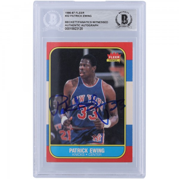 Patrick Ewing New York Knicks Autographed 1986 Fleer Series 1 #32 Beckett Fanatics Witnessed Authenticated Rookie Card