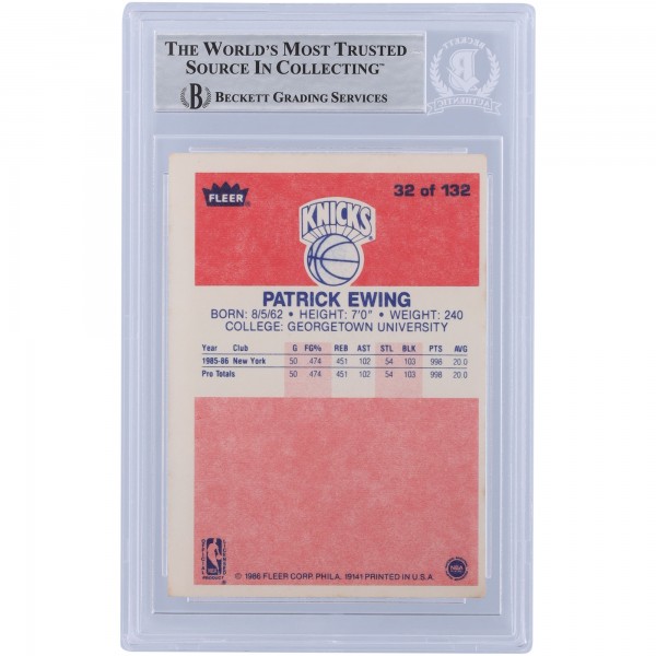 Patrick Ewing New York Knicks Autographed 1986 Fleer Series 1 #32 Beckett Fanatics Witnessed Authenticated Rookie Card
