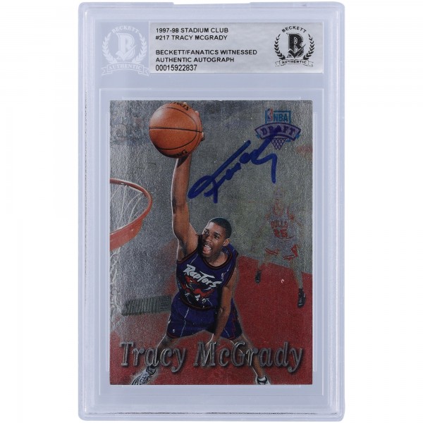 Tracy McGrady Toronto Raptors Autographed 1997-98 Topps Stadium Club #217 Beckett Fanatics Witnessed Authenticated Rookie Card