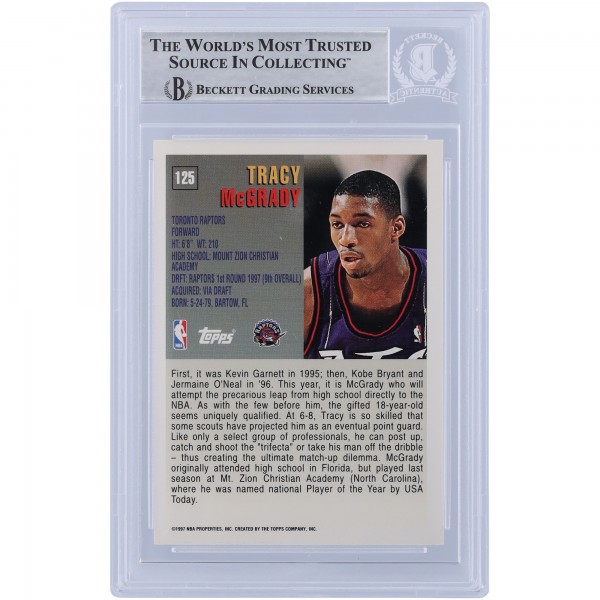 Tracy McGrady Toronto Raptors Autographed 1997-98 Topps Series 1 #125 Beckett Fanatics Witnessed Authenticated Rookie Card