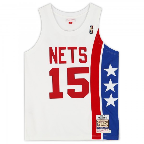 Vince Carter Toronto Raptors Autographed Fanatics Authentic White, Red, and Blue Alternate Mitchell & Ness 2005-06 Authentic Jersey