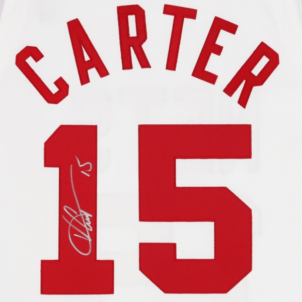 Vince Carter Toronto Raptors Autographed Fanatics Authentic White, Red, and Blue Alternate Mitchell & Ness 2005-06 Authentic Jersey