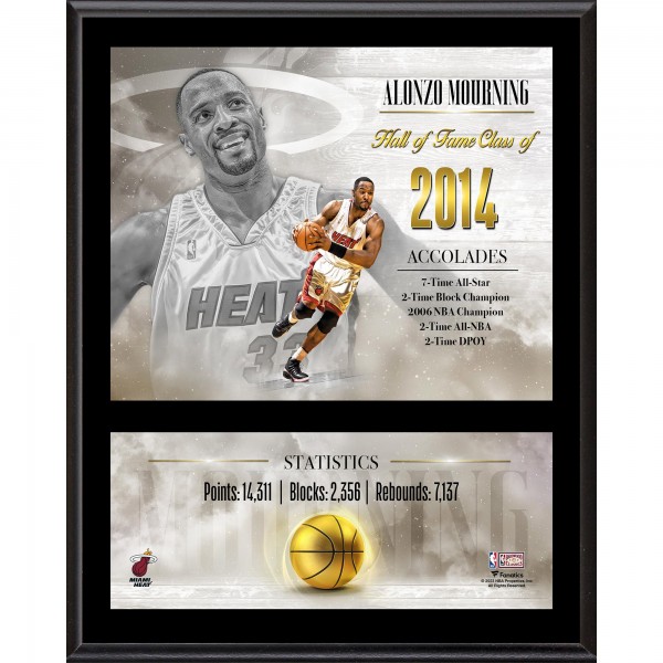 Alonzo Mourning Miami Heat Authentic 12 x 15 Hardwood Classic Sublimated Player Plaque