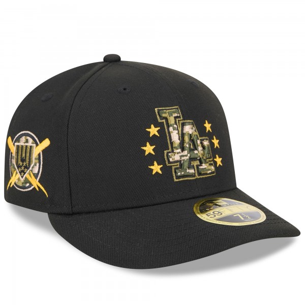 Бейсболка Los Angeles Dodgers New Era Black 2024 Armed Forces Day Low Profile 59FIFTY