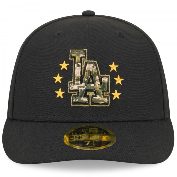 Бейсболка Los Angeles Dodgers New Era Black 2024 Armed Forces Day Low Profile 59FIFTY