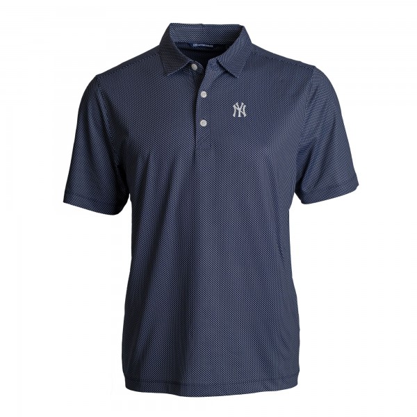 New York Yankees Cutter & Buck Navy/White Pike Eco Symmetry Print Stretch Recycled Polo