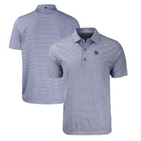 New York Yankees Cutter & Buck Heather Navy Forge Eco Heathered Stripe Stretch Recycled Polo