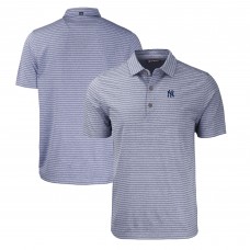 New York Yankees Cutter & Buck Heather Navy Forge Eco Heathered Stripe Stretch Recycled Polo