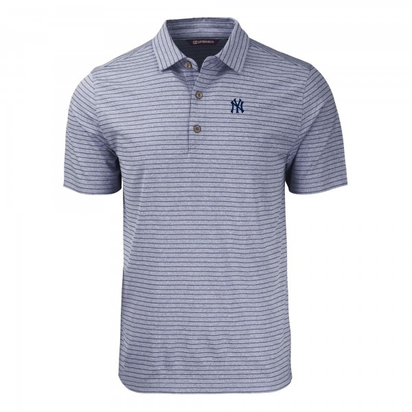 New York Yankees Cutter & Buck Heather Navy Forge Eco Heathered Stripe Stretch Recycled Polo