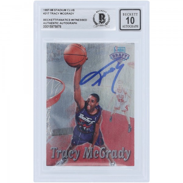 Tracy McGrady Toronto Raptors Autographed 1997-98 Topps Stadium Club #217 Beckett Fanatics Witnessed Authenticated 10 Rookie Card
