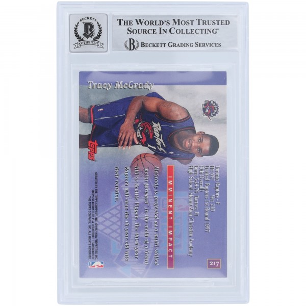 Tracy McGrady Toronto Raptors Autographed 1997-98 Topps Stadium Club #217 Beckett Fanatics Witnessed Authenticated 10 Rookie Card