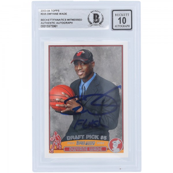 Dwyane Wade Miami Heat Autographed 2003-04 Topps Series 1 #225 Beckett Fanatics Witnessed Authenticated 10 Rookie Card with Flash Inscription