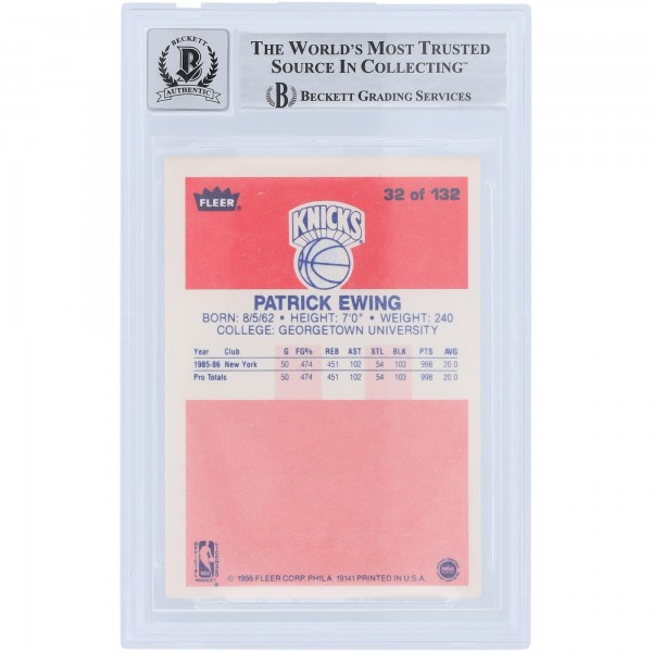 Patrick Ewing New York Knicks Autographed 1986 Fleer Series 1 #32 Beckett Fanatics Witnessed Authenticated 10 Rookie Card