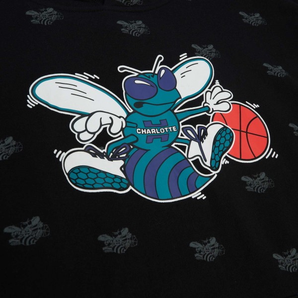 Толстовка Charlotte Hornets Mitchell & Ness Hardwood Classics Allover Print - Black