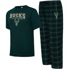 Пижама штаны и футболка Milwaukee Bucks College Concepts Arctic - Hunter Green/Black