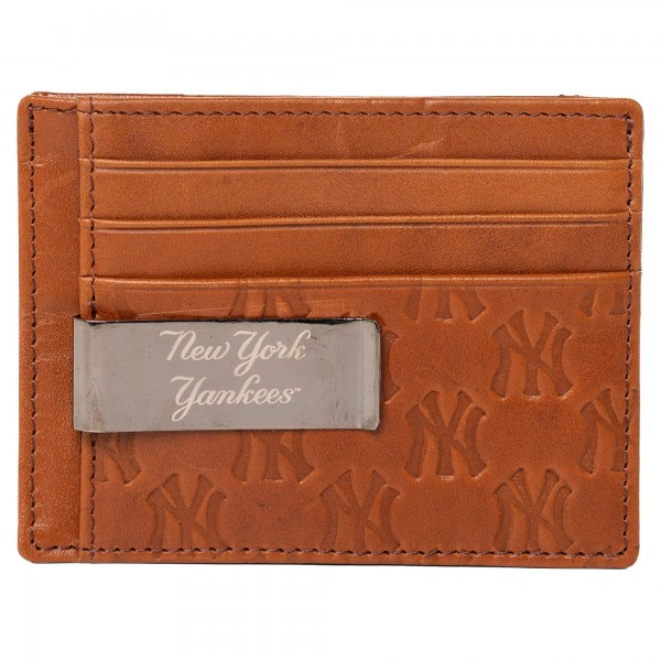 New York Yankees Lusso Brown Sanford Front Pocket Wallet with Money Clip