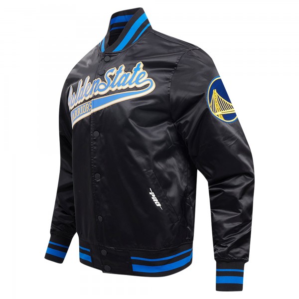Бомбер Golden State Warriors Pro Standard Script Tail Full-Snap Satin Varsity - Black