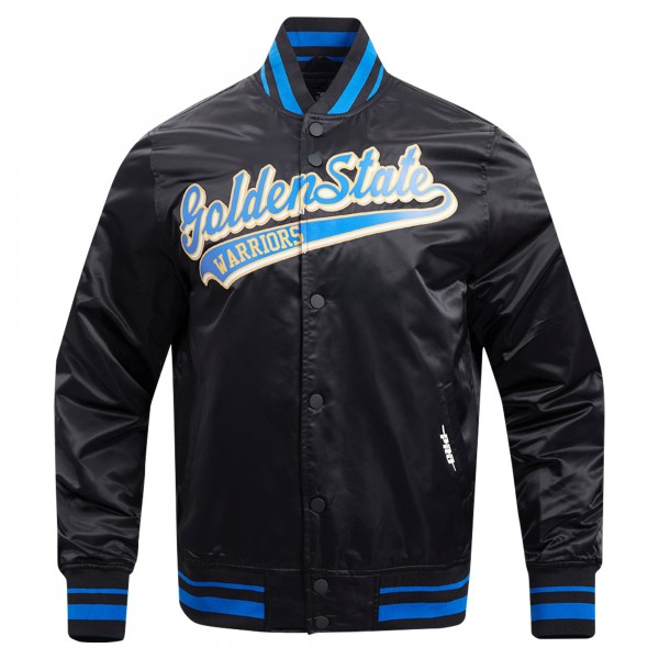 Бомбер Golden State Warriors Pro Standard Script Tail Full-Snap Satin Varsity - Black
