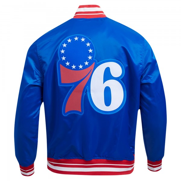 Philadelphia 76ers Pro Standard Royal Script Tail Full-Snap Satin Varsity Jacket