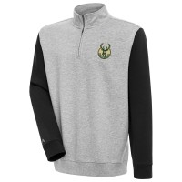 Кофта на короткой молнии Milwaukee Bucks Antigua Victory Colorblock - Heather Gray/Black