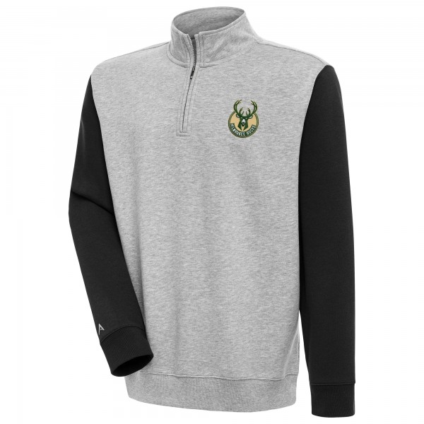 Кофта на короткой молнии Milwaukee Bucks Antigua Victory Colorblock - Heather Gray/Black