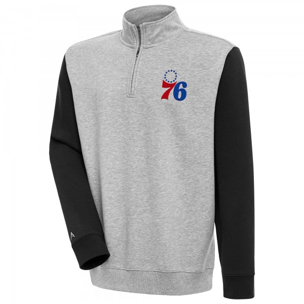 Кофта на короткой молнии Philadelphia 76ers Antigua Victory Colorblock - Heather Gray/Black