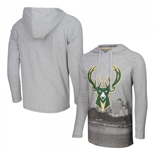 Футболка с длинным рукавом капюшоном Milwaukee Bucks Stadium Essentials Atrium Raglan - Heather Gray