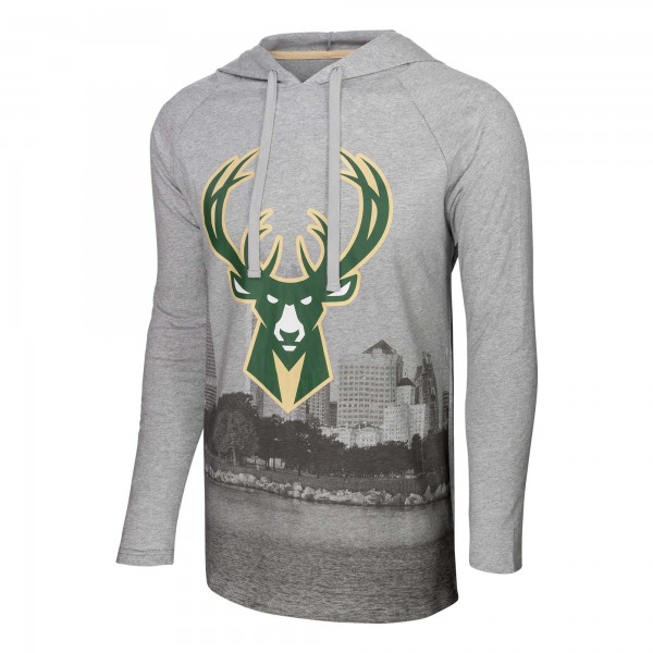 Футболка с длинным рукавом капюшоном Milwaukee Bucks Stadium Essentials Atrium Raglan - Heather Gray