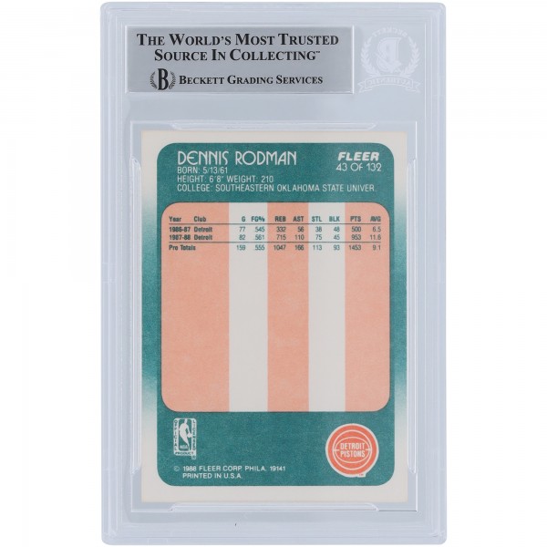 Dennis Rodman Detroit Pistons Autographed 1988-89 Fleer Series 1 #43 Beckett Fanatics Witnessed Authenticated Rookie Card