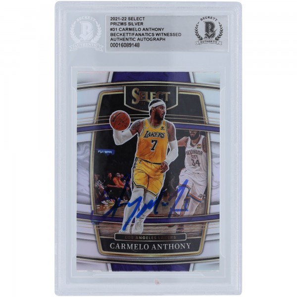 Carmelo Anthony Los Angeles Lakers Autographed 2021-22 Panini Select Prizm Silver #31 Beckett Fanatics Witnessed Authenticated Card