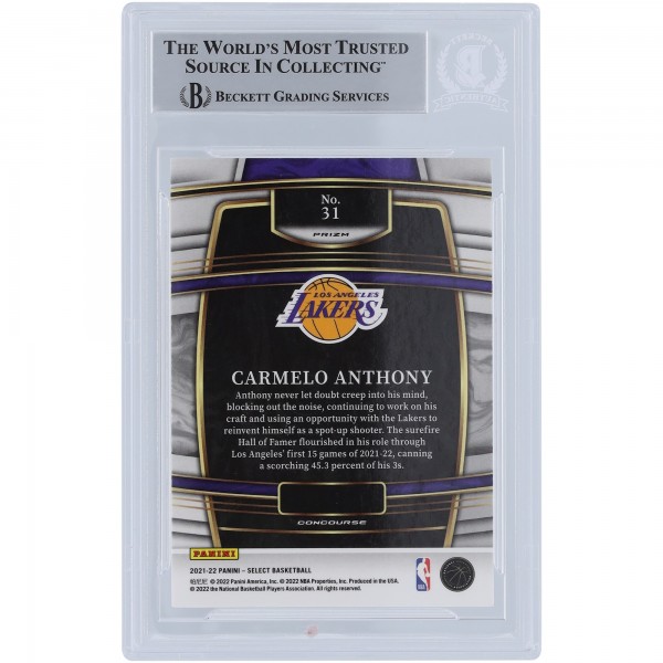 Carmelo Anthony Los Angeles Lakers Autographed 2021-22 Panini Select Prizm Silver #31 Beckett Fanatics Witnessed Authenticated Card