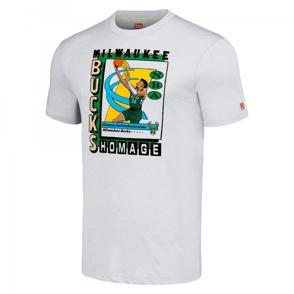 Футболка Giannis Antetokounmpo Milwaukee Bucks Homage Unisex SkyBox Player Tri-Blend - Heather Gray
