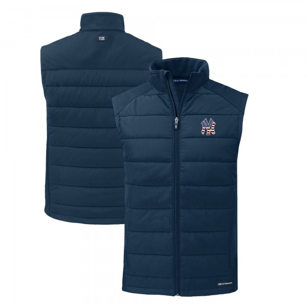New York Yankees Cutter & Buck Navy Stars & Stripes Evoke Hybrid Eco Softshell Recycled Full-Zip Vest