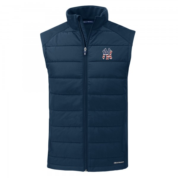 New York Yankees Cutter & Buck Navy Stars & Stripes Evoke Hybrid Eco Softshell Recycled Full-Zip Vest