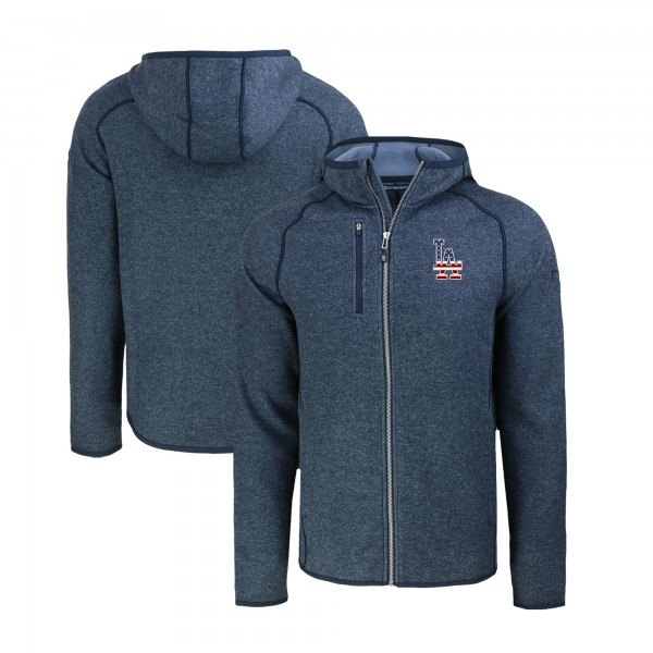 Los Angeles Dodgers Cutter & Buck Heather Navy Stars & Stripes Mainsail Sweater-Knit Full-Zip Hoodie